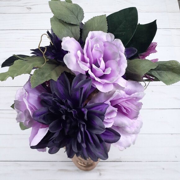 Halloween Gold Skull Faded Purple Flowers Wicked Garden - Picture 5 of 5